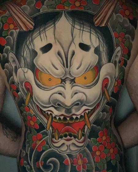 Traditional Japanese Hanja Mask Tattoo Design Thumbnail